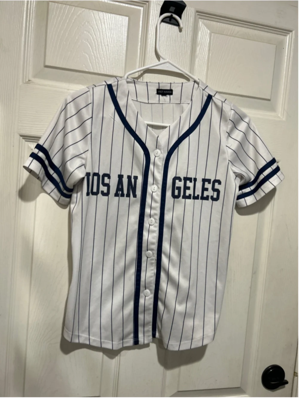 Boys Free Haven Los Angeles Baseball Jersey White Navy Blue Size 16
